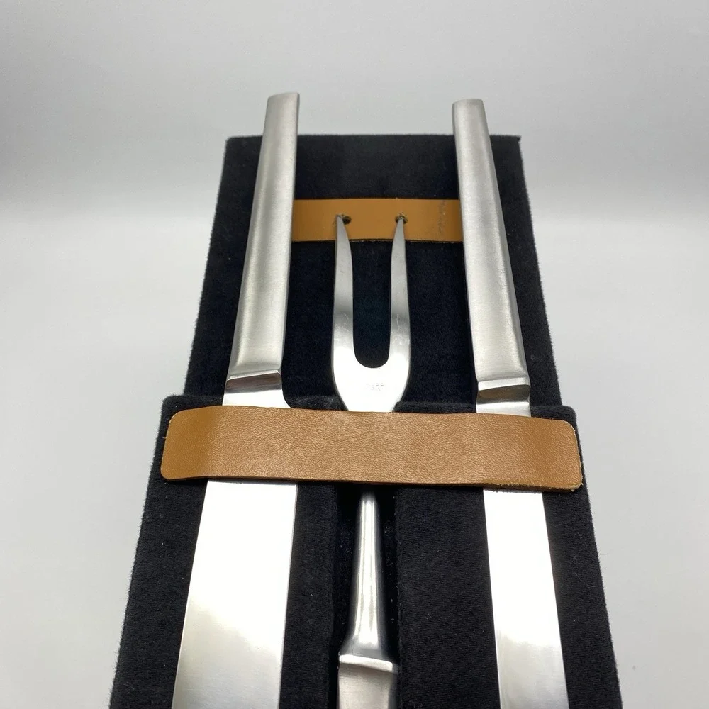 Vintage MCM Arthur Salm Austria 3pc Stainless Carving Set + Leather Carry Pouch